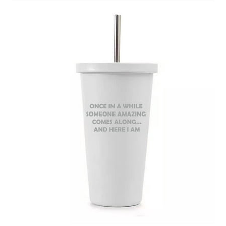 

16 oz Stainless Steel Double Wall Insulated Tumbler Pool Beach Cup Travel Mug With Straw Someone Amazing Funny Sarcasm Funny Mom Wife Sister Best Friend Coworker (White)