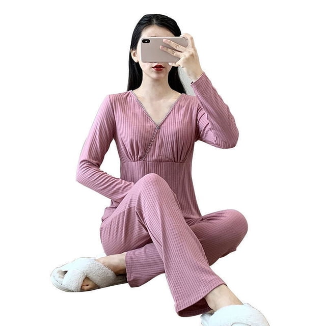 Ropa lunar Primavera y otoño Posparto Enfermería Ropa fina para el hogar Conjunto de ropa de lactancia Otoño e invierno Pijamas para embarazadas Verano