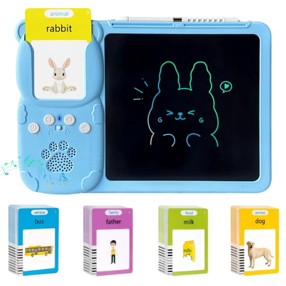 Talking Flash Cards with Drawing Tablet,LCD Doodle Board Writing for Kids,Speech Therapy Toys Gift for Age 3-8 (Blue)