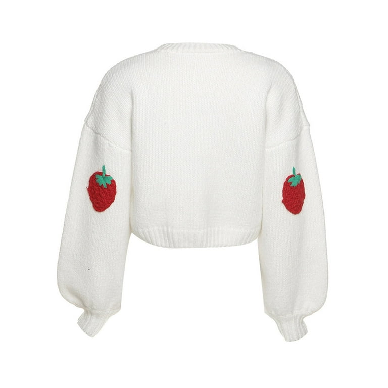 Musuos Women's Long Sleeve Handmade 3D Strawberry Chunky