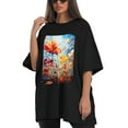 thumbnail image 4 of Plus Size Shirt for Women Black Tops for Women Oversized Short Sleeves Shirt for Women Flower 9 T Shirt Crewneck Shirt for Women L, 4 of 5