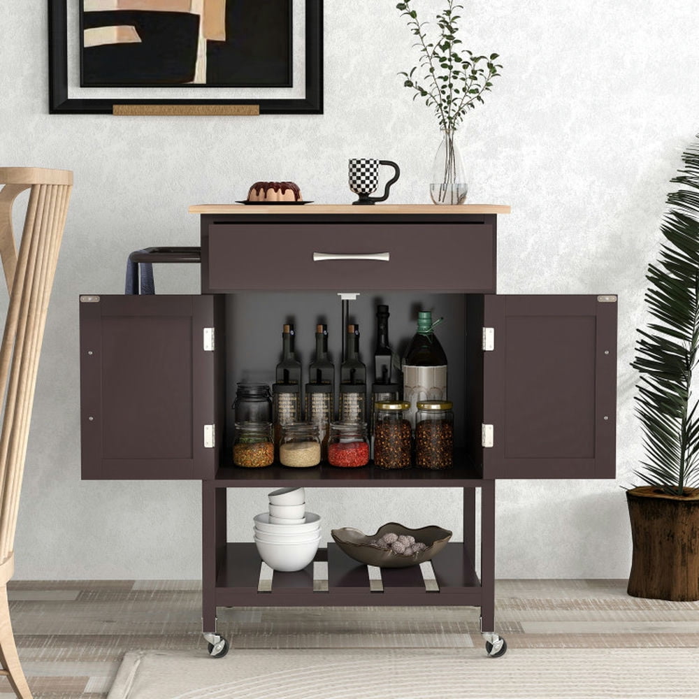 YYAo Kitchen Islands Carts,Rolling Kitchen Island Cart with Drawer and Towel Rack-Brown