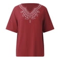 thumbnail image 4 of OSOLU Women V-Neck Solid Color Women Loose Pullover Short Sleeve Summer T-Shirt Tee Tops Lovely Dailywear, 4 of 6