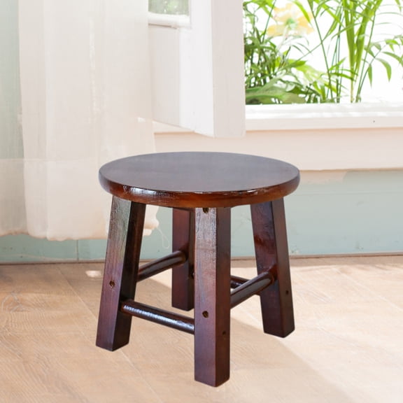 Loespoir Dwarf Stool Solid Wood Small Stool, Oaken Small Round Stool, Solid Wood Stool for Household Laundry, Shoe Changing, Step Stool, Chair(Brown)