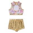 thumbnail image 3 of TiaoBug Kids Girls Jazz Hip-hop Dance Outfits Sequins Crop Top Metallic Bottoms Set Yellow 14, 3 of 7