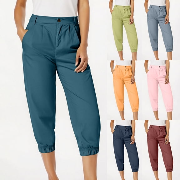 Womens Cargo Pants Trousers for Women Womens Summer Fashion Solid Casual Button Zipper Capris Jogger Pants Pink Xl