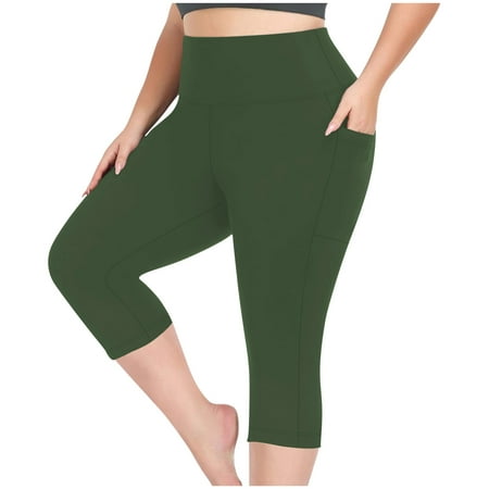 DxhmoneyHX Plus Size Capri Leggings with Pockets for Women Buttery Soft Capri Tight Fitness Yoga Pants High Waist Tummy Control Compression for Workout