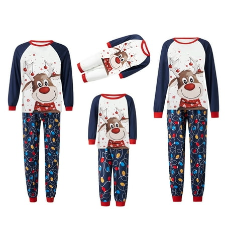 

Matching Family Christmas Pajamas Reindeer Print Long Sleeve Tops + Pants Set 2pcs Sleepwear Outfit