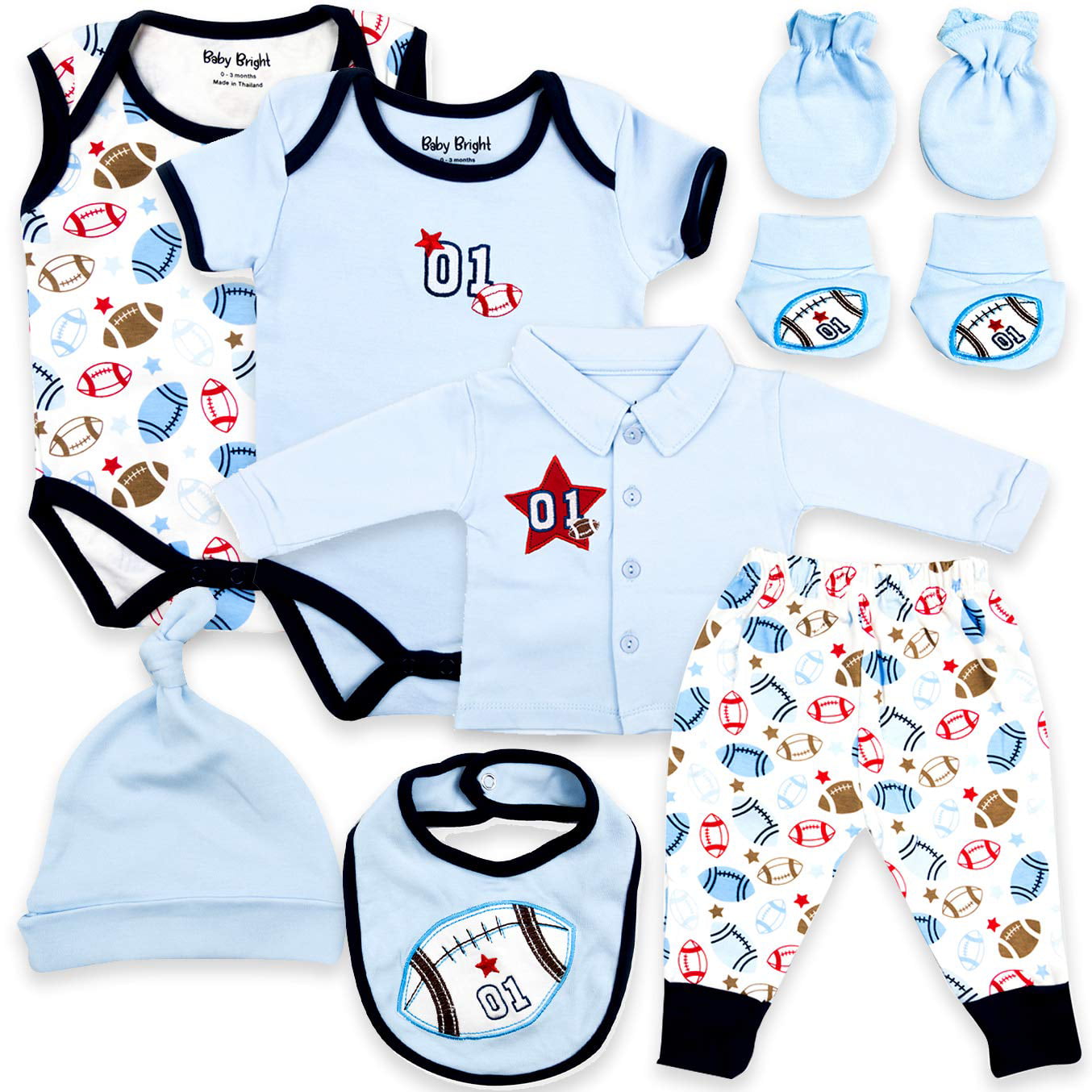 Newborn Baby Boy Casual Clothes Essentials Layette 8 Pieces Set Starter  Outfit Kit for Infant - Ideal Gift for New Mom Baby Shower Stuff 0-3 months