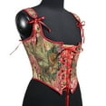 thumbnail image 4 of DJskiyers Womens Vintage Bustier Corset Top Linen Lace up Corsets Floral Boned Crop Tops Renaissance Bodyshaper, 4 of 9