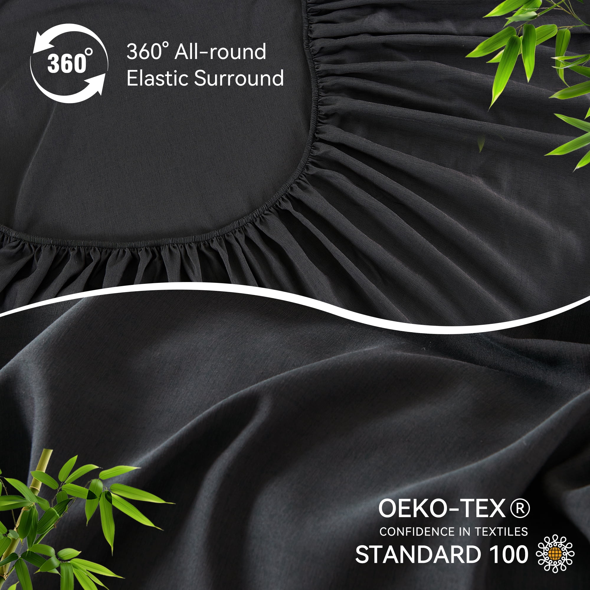 JELLYMONI 4 Pieces Cooling Full Sheets Set, Microfiber & Bamboo Sheet Set, Breathable & Wrinkle Free 16" Deep Pockets Bedding Sheets & Pillowcases,Black
