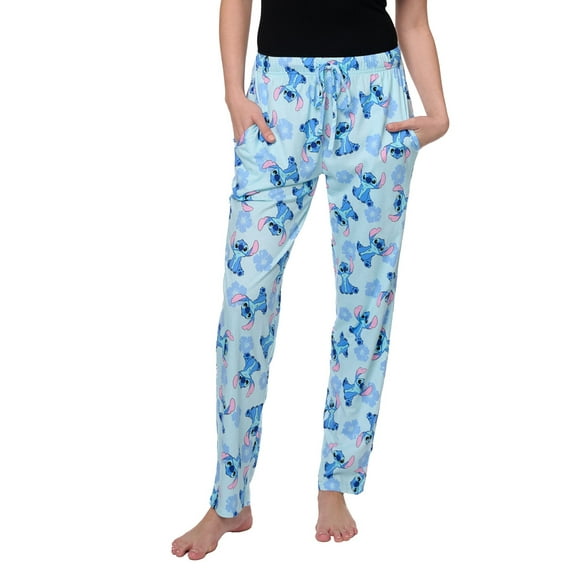 Disney Stitch Lounge Pajama Cotton Pants Hibiscus Flowers Womens