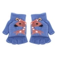 thumbnail image 2 of CUZIBR Kids Snow Glovesconvertible Flip Top Thermal Knitted Knit Fingerless Cute Animal Pattern Warmth Leopard Mittens For Children Outdoor,Blue,One Size, 2 of 5