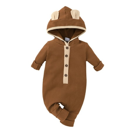 

Baby Boys Girls Romper Girls Boys Ribbed Button Hodded Jumpsuit Onesie Cute Outfits For 0-3 Months