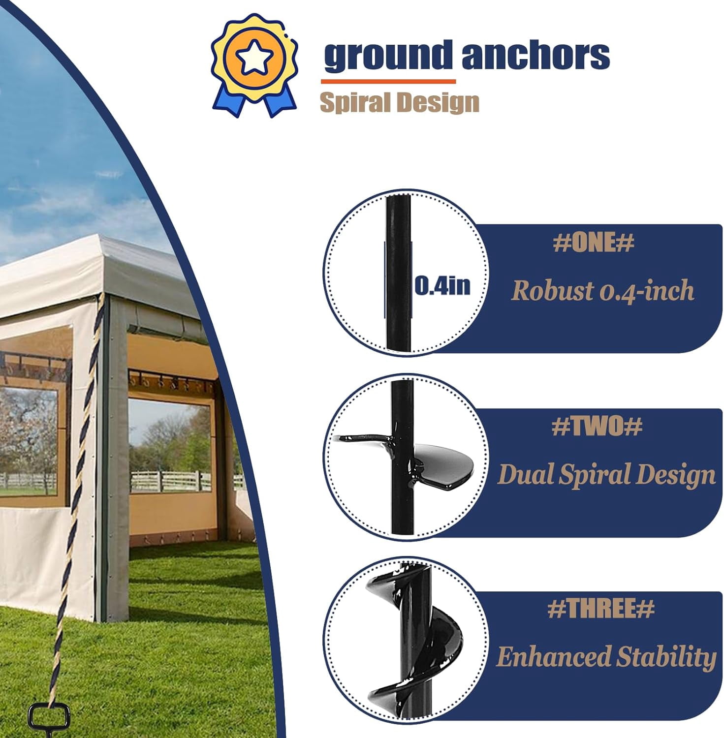 16 Inch Heavy Duty Tent Stakes with 12PCS Screw Ground Anchors and Adapter Kit for Camping, Trampoline, Swing, Mobile Home - Black Alloy Steel