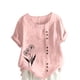 thumbnail image 2 of Karight Womens Cotton Gauze Shirt Dandelion Print Summer Beach Blouse Short Sleeve Casual Loose Comfy Tunic Tops Plus Size, 2 of 4