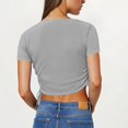 thumbnail image 4 of Women's Round Neck Short Sleeve Crop Tops Summer Trendy Drawstring Side Slim Fit Stretchy Y2K Cropped T Shirts, 4 of 6