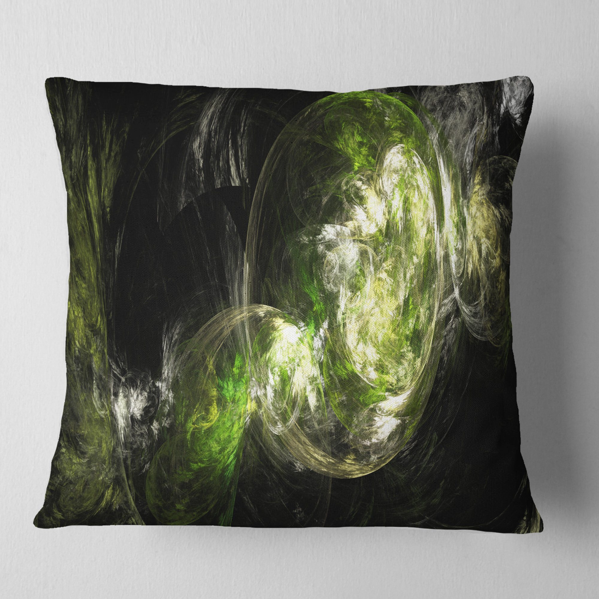 Designart Billowing Smoke Green - Abstract Throw Pillow - 16x16