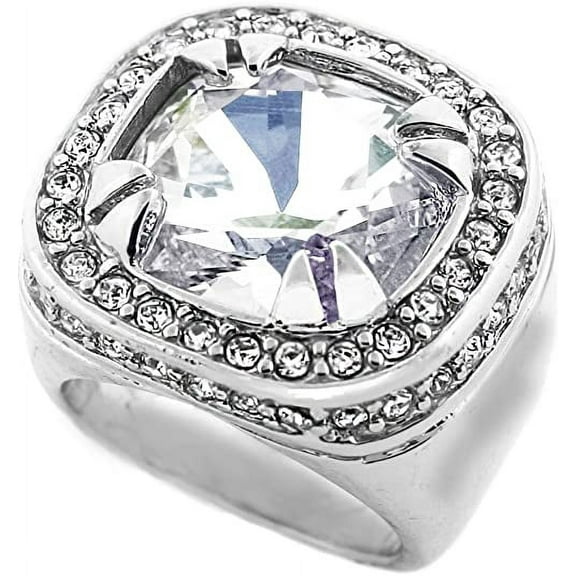 Silver Tone Synthetic Clear CZ Stone Men Rick Ross Hip Hop Style Ring (7)