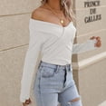 thumbnail image 7 of Olyvenn Front Wrap Off-the-Shoulder V-Neck Short Sweaters for Women Slim Fit Casual Womens Solid Color Fashion Ladies Sweaters Tops Long Sleeve Female Leisure White L, 7 of 7