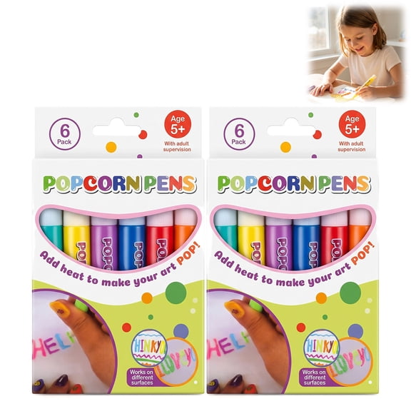 3D Magic Popcorn Pens, 6 Colors DIY Puffy Bubble Drawing Pens for Kids Crafts & Classroom Art (2Boxes)