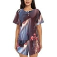 thumbnail image 1 of Fotbe Flower White Horse Conjunto de Pijama Estampado para Mujer, 2 Piezas, Ropa de Dormir con Camiseta de Manga Corta y Shorts Suaves-XX-Large, 1 of 6