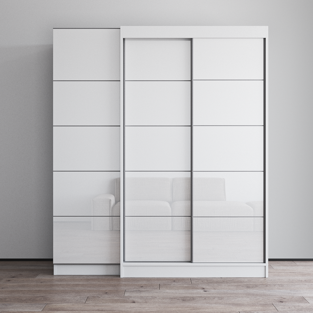 White Glass Front Contemporary Wardrobe Armoire