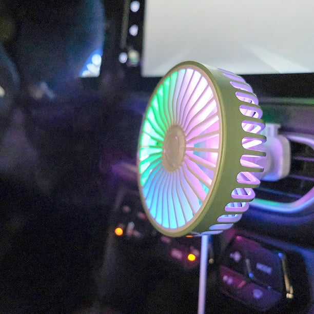 Ventilador USB para coche con luz ambiente RGB y aromaterapia - Ventilador multifunción giratorio de 360° de 3 velocidades para vehículo, hogar, oficina - Ventilador de refrigeración USB de 5V con