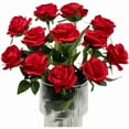 thumbnail image 2 of Morttic 24Pcs Fake Roses, Big Flower Head Red Roses Artificial Flowers with Stems for Wedding Decorations, Fake Roses Bouquet for DIY Home Party Decor, 2 of 5