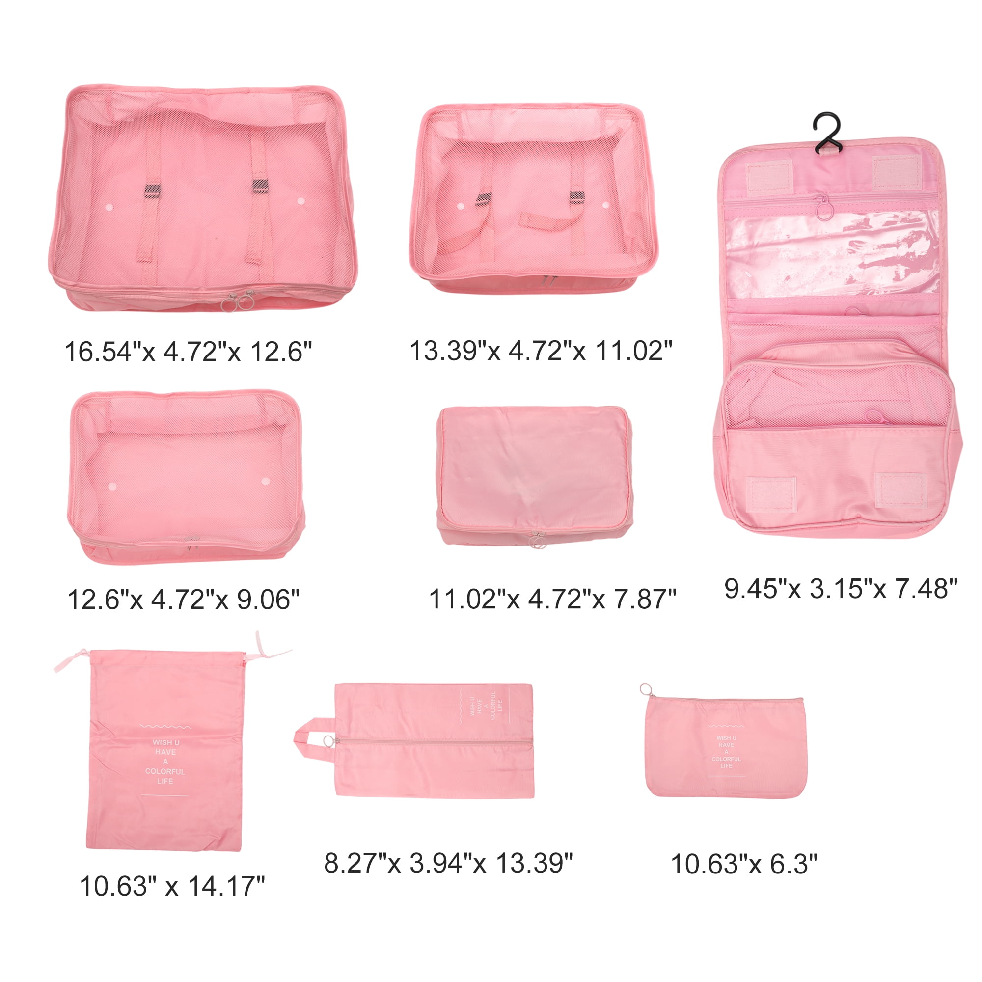 Unique Bargains Durable Portable Packing Cube Set with 8 Different Pieces Pink