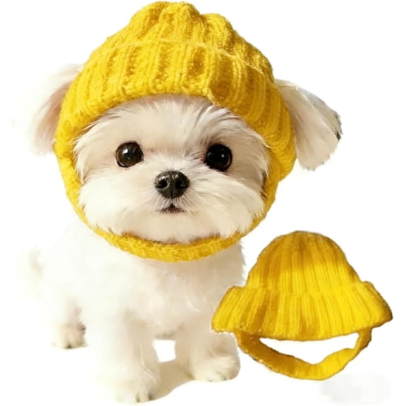 Yellow Knit Dog Beanie with Ear Flaps Warm Dog Beanie for Dogs Winter Hat Knitted Cat Snood Wrap for Pets Cozy Pet Hat Party Clothing Gifts Puppy Neck Scarf Decoration