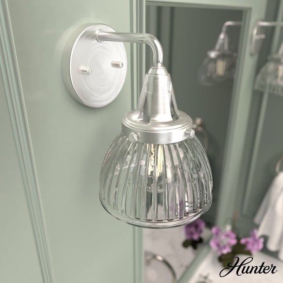 Hunter - Cypress Grove 1-light Brushed Nickel, Medium Size Sconce Light, Dimmable, Transitional Style, for Bedrooms, Dining, Living Rooms - 19351