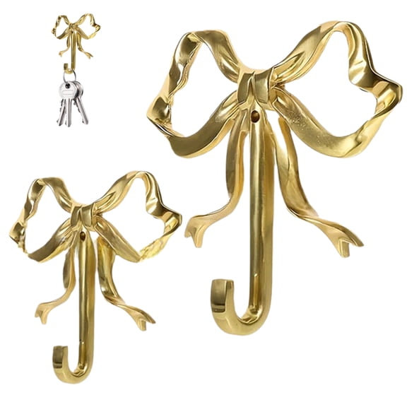 2-Piece Bow Wall Hooks Set, Decorative Metal Coat Hooks with Bow Design, Wall Mounted Hat and Towel Hooks for Entryway, Bedroom, Bathroom or Office