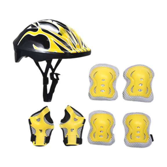 Pitycbo Children's bicycle helmet set, skating helmet, comfortable and light, with elbow Yellow