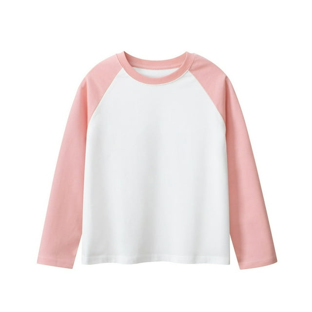 Floleo T-Shirts à Manches Longues Raglan Unisexes pour Enfants Printemps Automne Hiver T-Shirts à Blocs de Couleur Col Rond Décontractés Vêtements de Sport pour Enfants 1-15 Ans (Rose#1,7 Ans)
