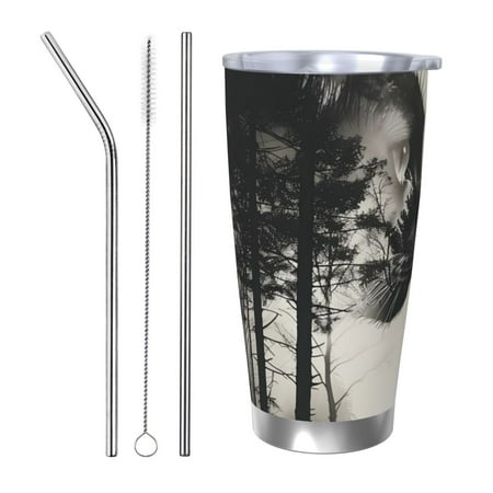 

Zeuib Double Exposure Cat Forest Printed 20oz Stainless Steel Insulated Car Cup Stainless Steel Thermal Cup Vacuum Insulated Leak-proof Travel Mug Cup-Straw Three-piece Set