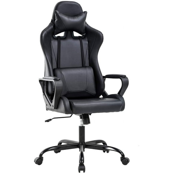 BestOffice Racing Style Gaming Chair with Adjustable Pillows and Reclining Backrest for Unisex Gamers(Black)