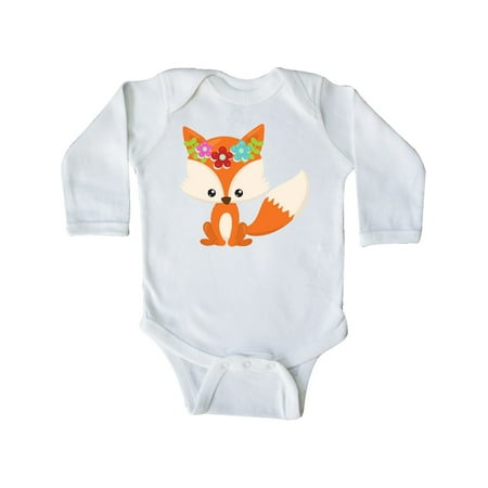 

Inktastic Spring Animals Cute Fox Fox With Flowers Gift Baby Boy or Baby Girl Long Sleeve Bodysuit
