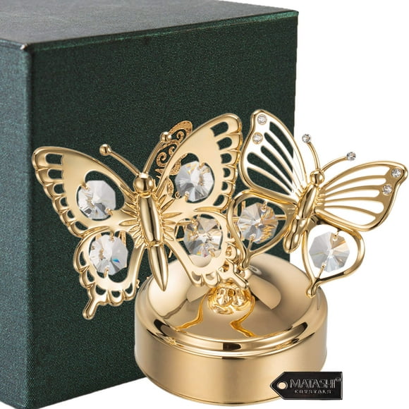 Caja de música Matashi Gifts para mamá con forma de mariposa chapada en oro de 24 quilates