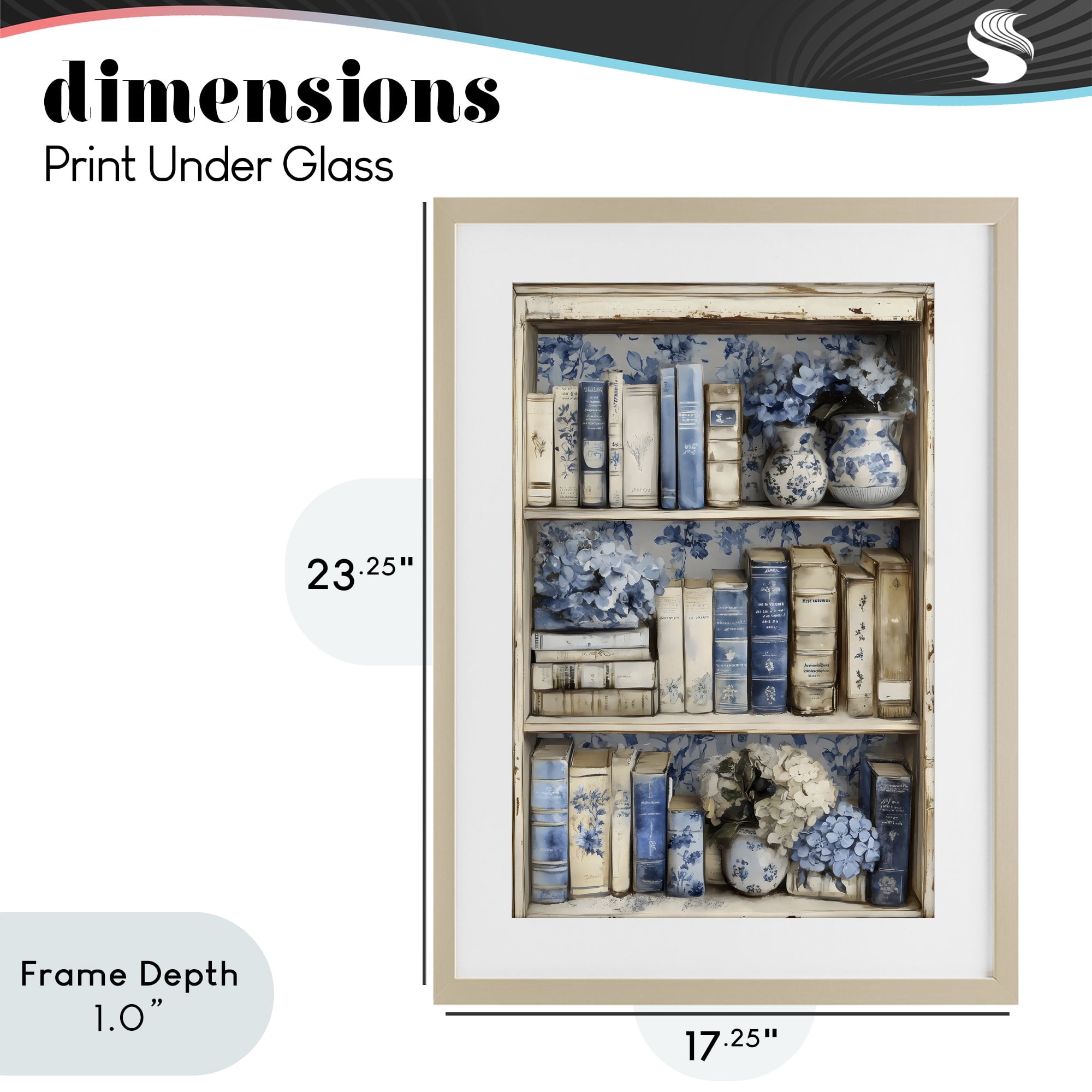 Stupell Industries Blue & Beige Bookcase Birch Framed Print Under Glass, design by LSR Design Studio