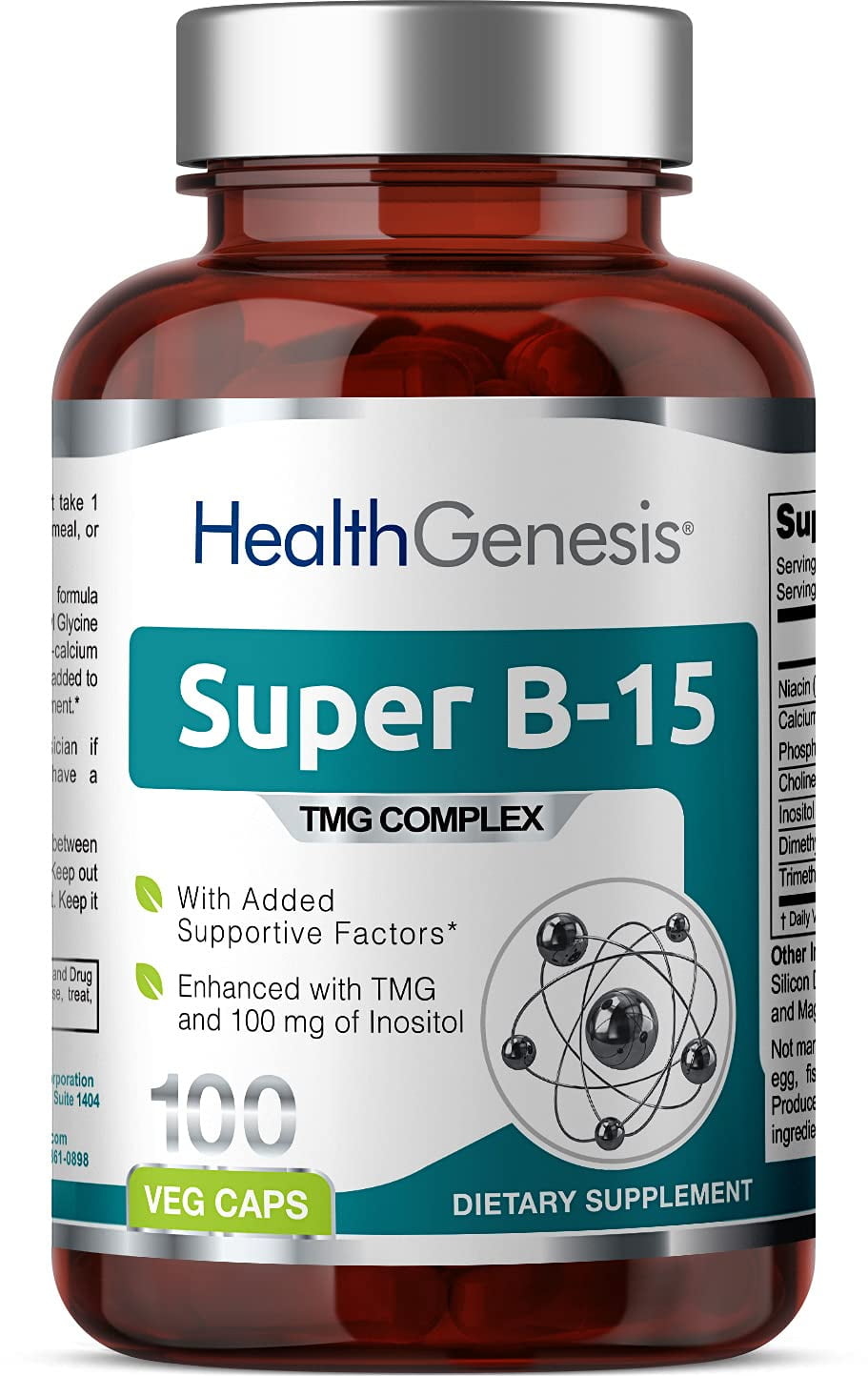 Super B15 100 Vcaps Niacin Calcium Choline Inositol DMG TMG Supports Healthy Oxygen Energy