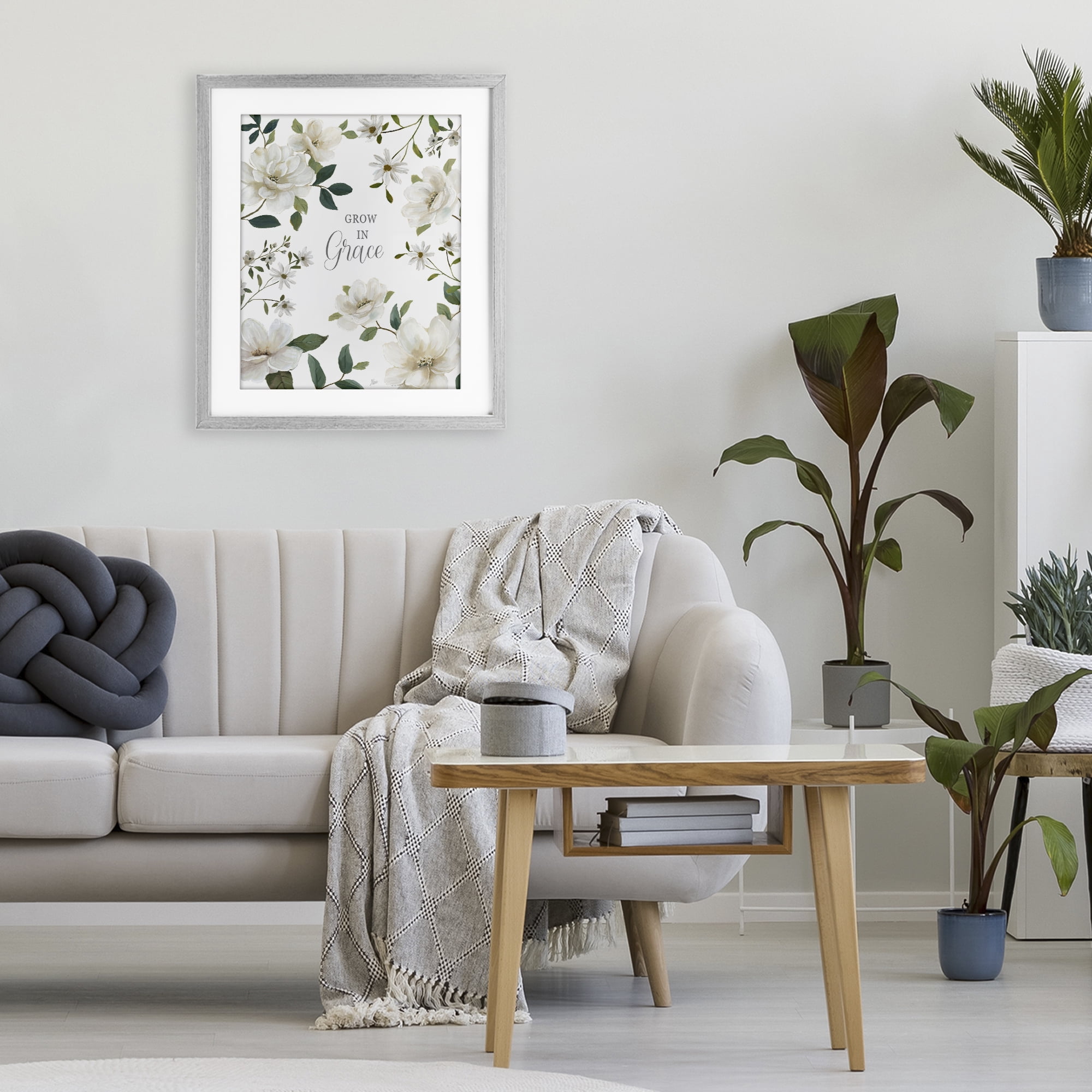 Stupell Industries Floral Grow In Grace Gray Framed Print Under Glass, design by Nan