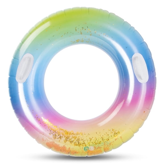Qoosea Pool Tubes for Adults, Inflatable Pool Floats with Glitters, Pool Inflatable for Swimming Adults Swim Ring Pool Float Beach Outdoor Party Supplies