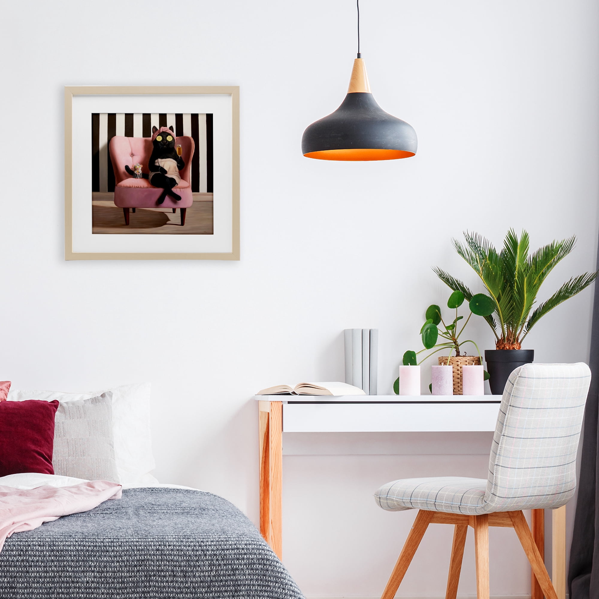 Stupell Industries Pamper Party Cat Birch Framed Print Under Glass, design by Lucia Heffernan