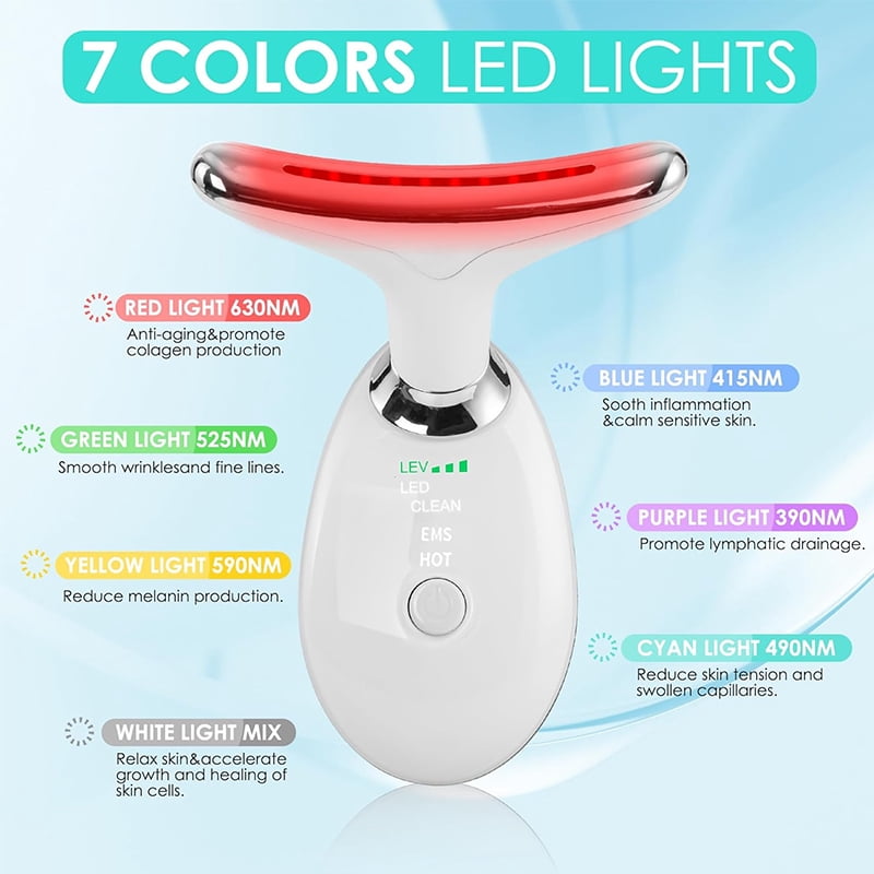 Red Light Therapy Massager for Face and Neck, 7-Color LED Neck & Face Rejuvenator, Multifunctional Facial Skincare Tools with Vibration