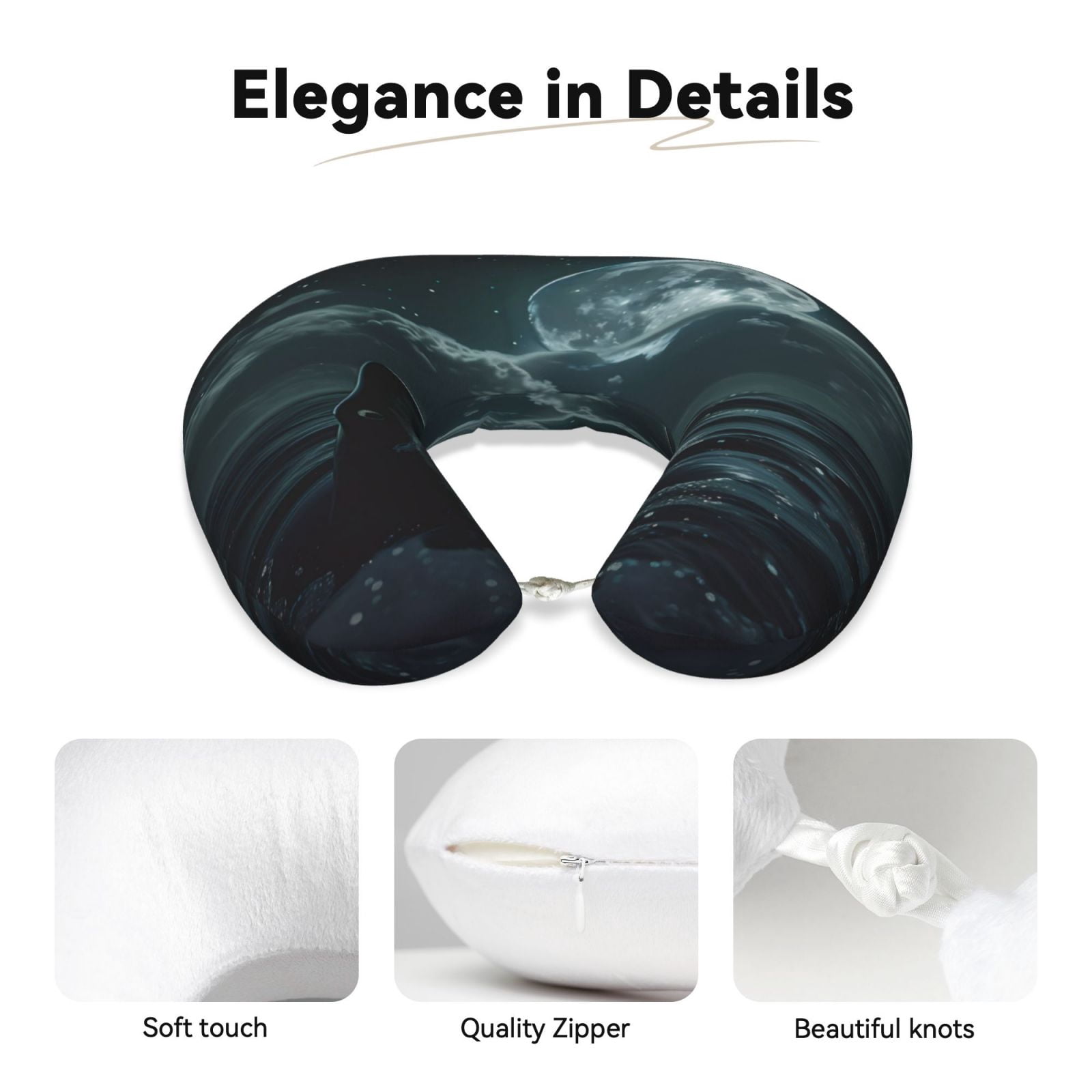 Xecao Moonlit Night Sky Shark Print Memory Foam Cervical Neck Pillow Versatile U-Shaped Pillows for Home,Office,Camping,Travelling,Soft Washable Cover