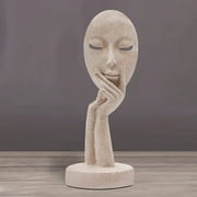 aboxoo Modern and Simple Woman Face Statues Thinker Lady Sculpture Figure Figurine Resin Carving for Home Office Bedroom Decor (Sandy, S)