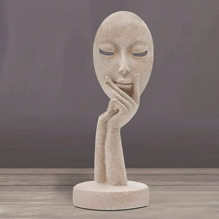 aboxoo Modern and Simple Woman Face Statues Thinker Lady Sculpture Figure Figurine Resin Carving for Home Office Bedroom Decor (Sandy, S)