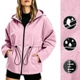 thumbnail image 2 of XPMWRP Women's Cinched Waist Hooded Windbreaker Water Resistant Zip Up Short Jacket Drawstring Hem Pockets for Hiking Daily Casual Outdoor Wear Pink XL, 2 of 9
