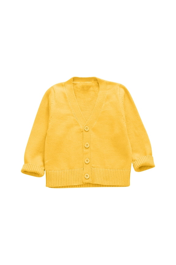 Boys Girls Cardigans Sweater V-Neck Long Sleeve Button Soild Cotton Knit Sweaters 2025 Fashion Tops Yellow,XL